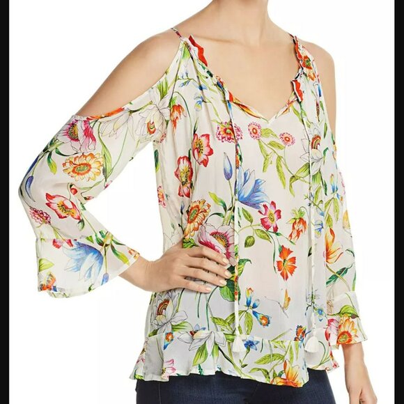 Johnny Was Fusion Floral-Print Cold-Shoulder Top - Picture 2 of 15